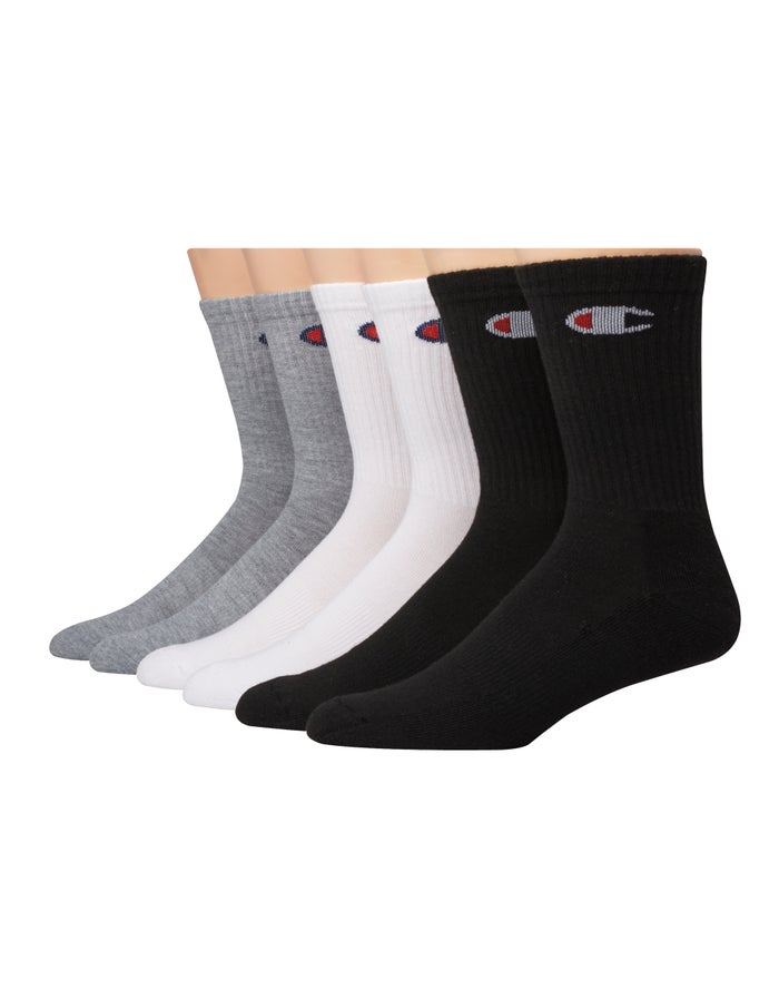 Champion Womens Socks NZ - Crew C Logo 6-Pairs White/Grey/Black ( 2610-QBPWX )